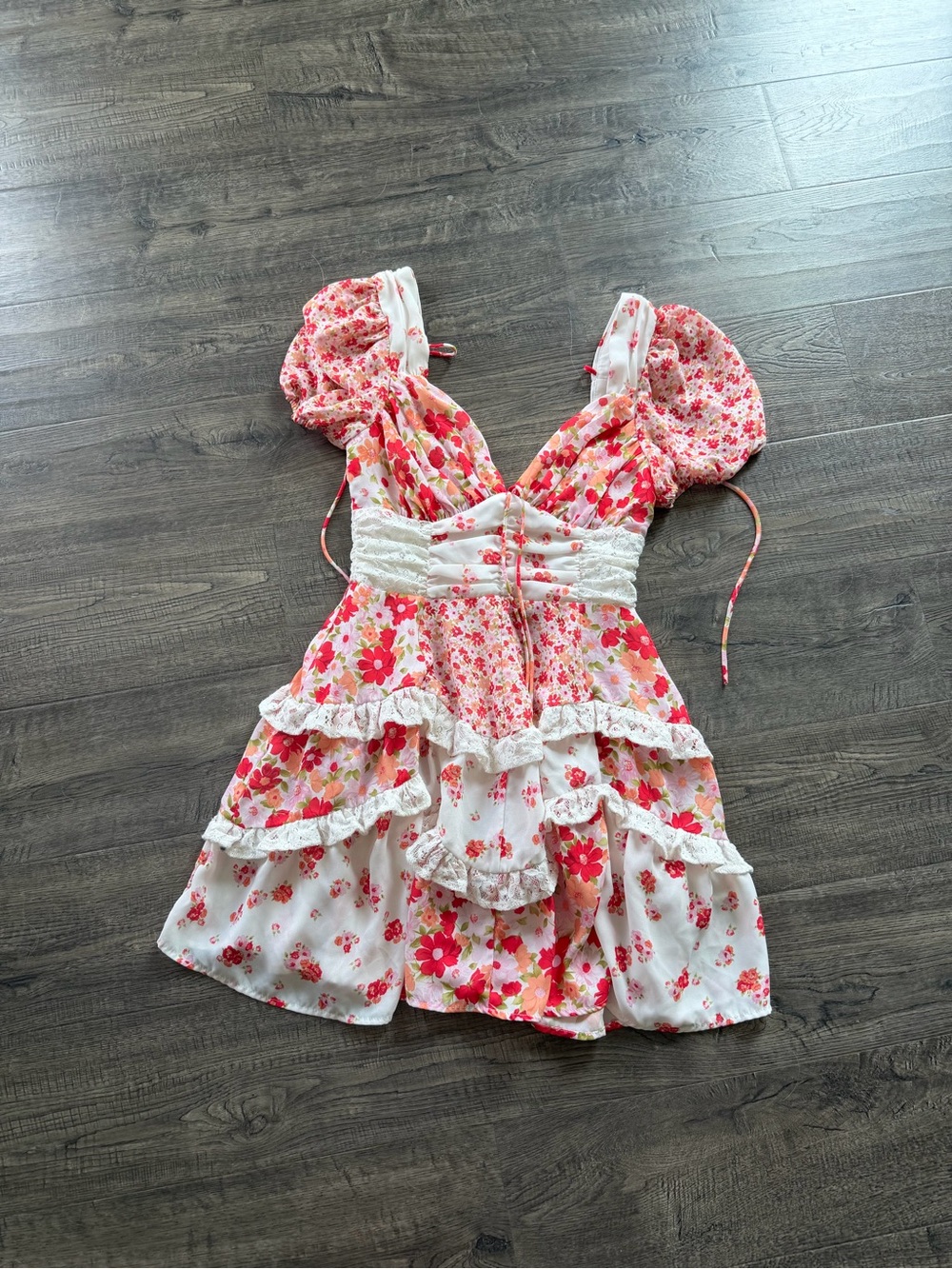 Altard State Floral Ruffle Mini Dress in Pink and White